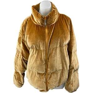 Fabletics Wander Brown Velvet Velour Zip Up High Neck Puffer Coat Jacket Size 2X